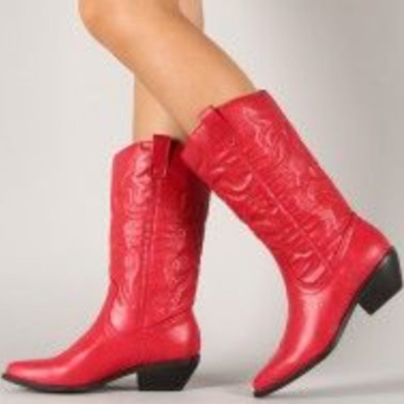 New Red Western Cowboy Mid-Calf Boots - Picture 3 of 3